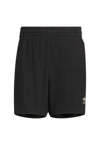 Černé sportovní šortky s žebrovanou strukturou, elastickým pasem a bočními kapsami. Na dolní levé straně je bílé logo adidas.
