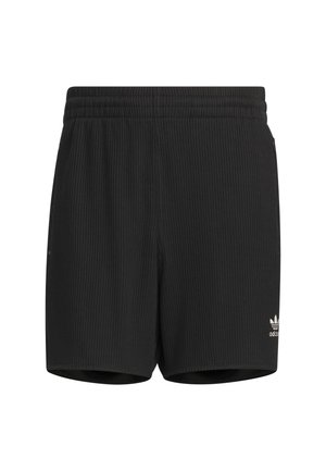 Crne atletske kratke hlače s rebrastom teksturom, elastičnim pojasom i bočnim džepovima. Sadrži bijeli adidas logotip na donjoj lijevoj strani.