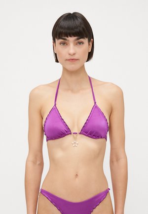Purple bikini set featuring a triangular top with scalloped edges and a star-shaped charm at the center, paired with matching bottoms.