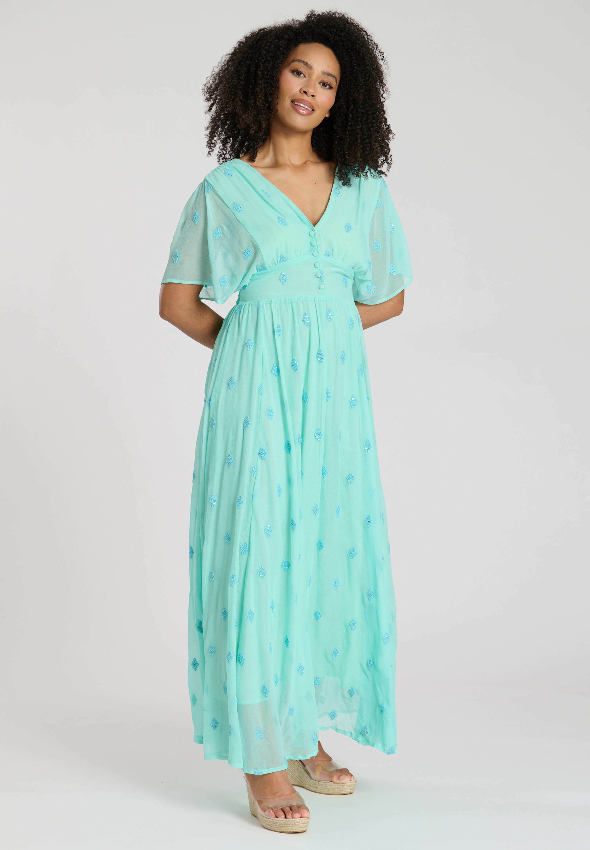 South Beach SEQUIN DETAIL BUTTON - Maxi dress - mint - Zalando