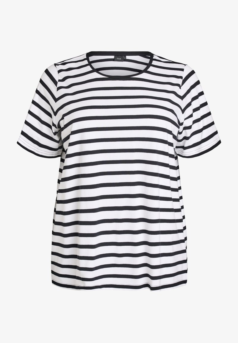 T-shirt à manches courtes à rayures horizontales noires et blanches, avec un col rond, une coupe décontractée et un tissu doux.