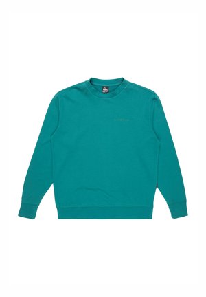 Teal sweatshirt made of soft cotton, featuring long sleeves, a crew neck, and a small logo on the chest. Ribbed cuffs and hem.