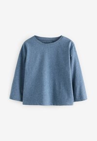 Blauw katoenen langemouwen top met een ronde hals, ontspannen pasvorm en een zachte textuur. Heeft verlaagde schouders en een rechte zoom.