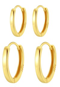 Złote kolczyki w formie okrągłych obręczy o gładkim designie. Posiadają polerowane wykończenie oraz mały zamek do zamykania. Dostępne w różnych rozmiarach.