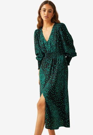 Friends Like These V NECK SHIRRED WAIST PUFF SLEEVE MIDI  - Freizeitkleid - green black print
