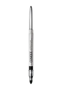Clinique quickliner pour les yeux ; corps cylindrique argenté avec des accents noirs. Pointe rétractable ; l'autre extrémité dispose d'une pointe de mélange.