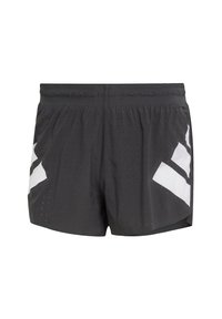 Shorts de sport noirs en tissu léger, avec des accents blancs et une texture perforée pour la respirabilité, dotés d'une ceinture élastique.