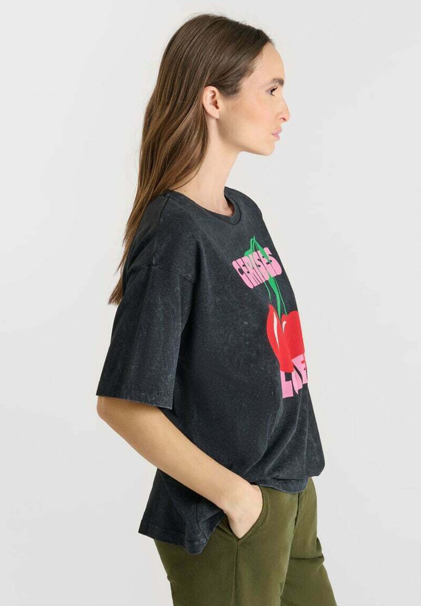 Tee Shirt Femme Le Temps Des Cerises - Modèle Edwige 0001 Noir - Rayures Brillantes Et Monogramme Argenté - T-shirt Basique Chic - 3
