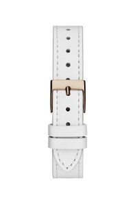 Bracelet de montre en cuir blanc avec une finition texturée, doté d'une boucle en métal doré et de plusieurs trous pour un ajustement de taille.