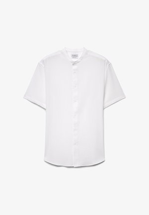Weißes kurzärmeliges Hemd zum Zum-Knöpfen mit Stehkragen, leichtem, strukturiertem Stoff und regulärer Passform.
