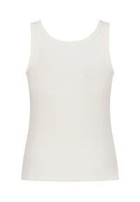 Witte geribbelde tanktop met een ronde halslijn en brede schouderbanden. Glad textuur met een aansluitend ontwerp. Geen patronen of accenten.