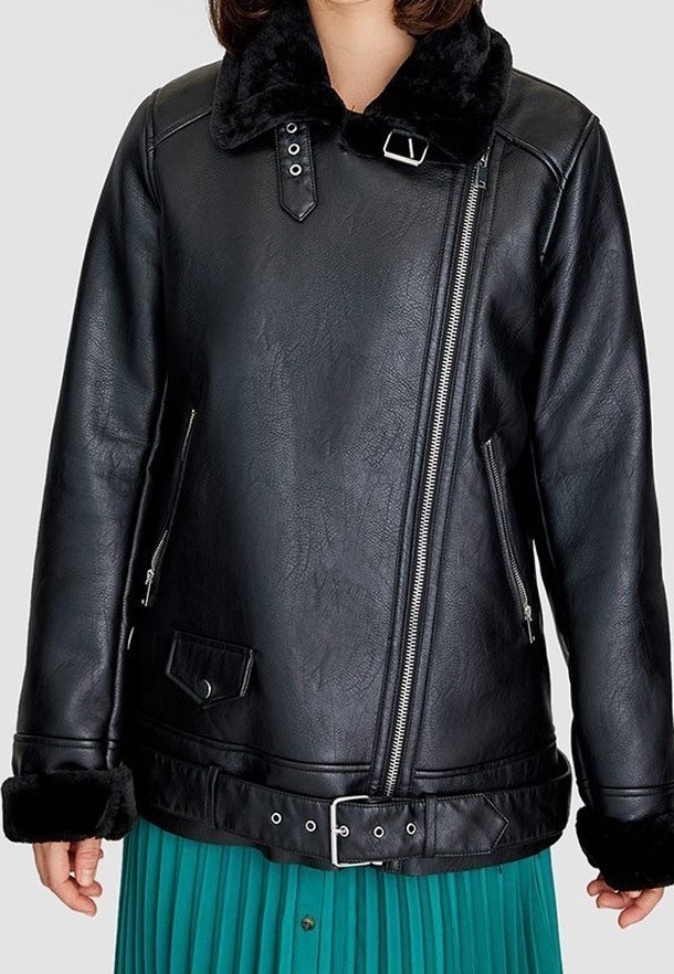 Stradivarius Bunda z umělé kůže - black