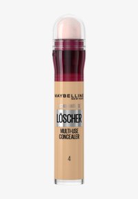 Maybelline Multi-Use Concealer in einem beigen Tubus, mit einer runden Kappe und einer weichen Applikatorspitze, beschriftet mit Produktname und Farbton.