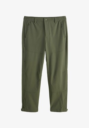 Zelene, lagane hlače za vanjske aktivnosti s elastičnom stražnjom trakom, višestrukim zatvorenim džepovima i pojačanim šavovima. Podesivi manžeti.