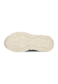 Suola di scarpa in gomma bianca con motivo testurizzato, dotata di scanalature flessibili e di un tacco arrotondato per una maggiore presa e comfort.