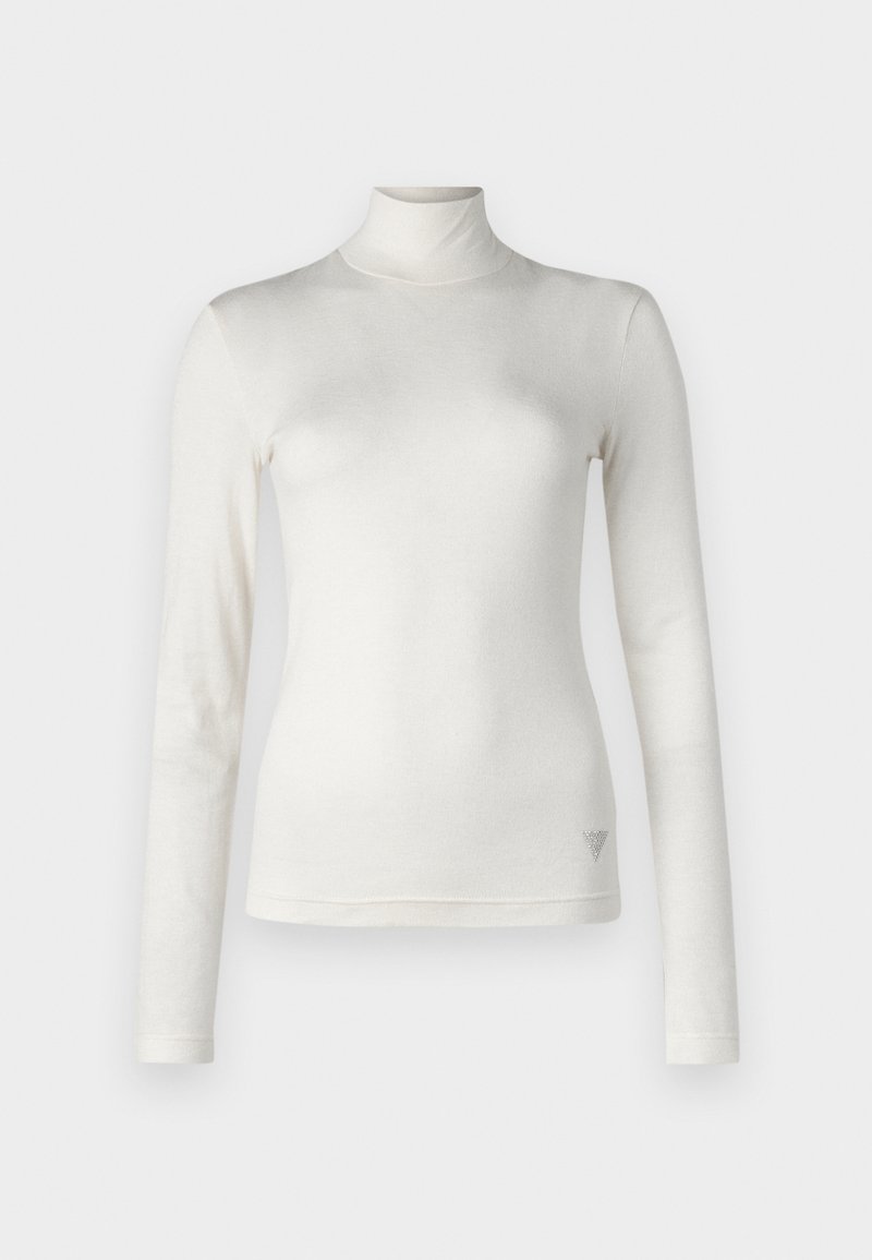 Witte lange mouwen turtleneck top gemaakt van zachte stof met een gladde textuur. Bevat een subtiele logo-accent aan de onderzijde.