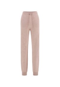 Joggers de color rosa claro fabricados con un tejido suave, con una cinturilla elástica con cordón, puños acanalados y un corte relajado.