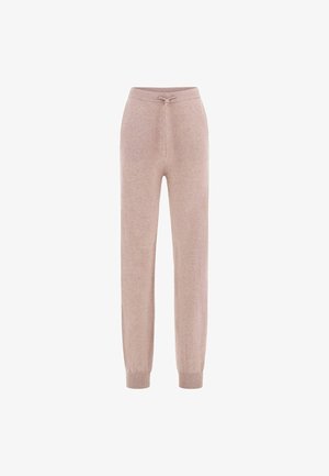 Jogging in rosa chiaro realizzati in tessuto morbido, con vita elastica e cordino, polsini a coste e una vestibilità rilassata.
