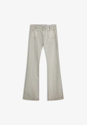 Väljer jeanstyyppiset farkut vaaleasta harmaasta denimistä, joissa on napin sulku, viisi taskua ja hienot ompelety yksityiskohdat saumatoissa.