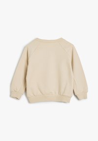 Sudadera beige con cuello redondo, mangas raglán y puños y dobladillo acanalados. Fabricada en una suave mezcla de algodón con una textura lisa.