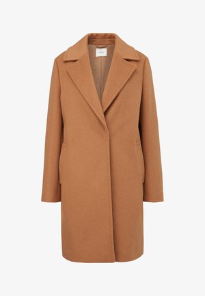 Camelkleurige wolmix jas met een notch-revers, lange mouwen en zijzakken. Schone, rechte silhouet met een minimalistisch ontwerp.