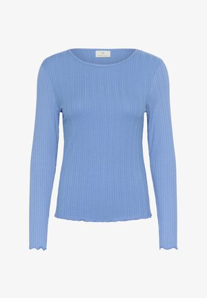 Blauw geribbeld langemouwen shirt met een ronde halslijn en geschulpte zoom. Gemaakt van een zachte stof, met een aansluitende pasvorm.