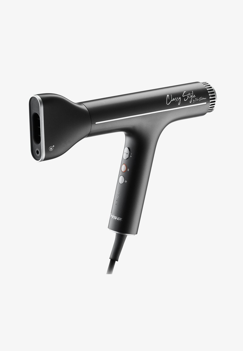 Schwarzer Handdampfer mit einem eleganten, ergonomischen Design, ausgestattet mit einem strukturierten Griff, Knopfsteuerungen und einer schlanken Düse für präzises Dampfen.
