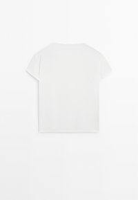 Hvid kortærmet T-shirt med rund halsudskæring, lavet af et glat stof, med lige snit og uden synlige mønstre eller accenter.