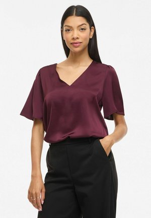 VILA MIT KURZEN ÄRMELN VIENNA RAVENNA V-AUSSCHNITT - Blouse - winetasting