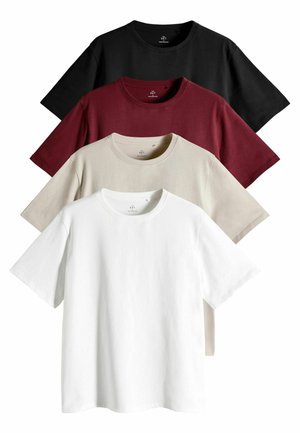 4 PACK SHORT SLEEVE  - REGULAR FIT - Basic T-shirt - black dark red warm stone cream