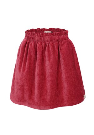 Rode fluwelen rok met een elastische tailleband en een iets uitlopende silhouet.