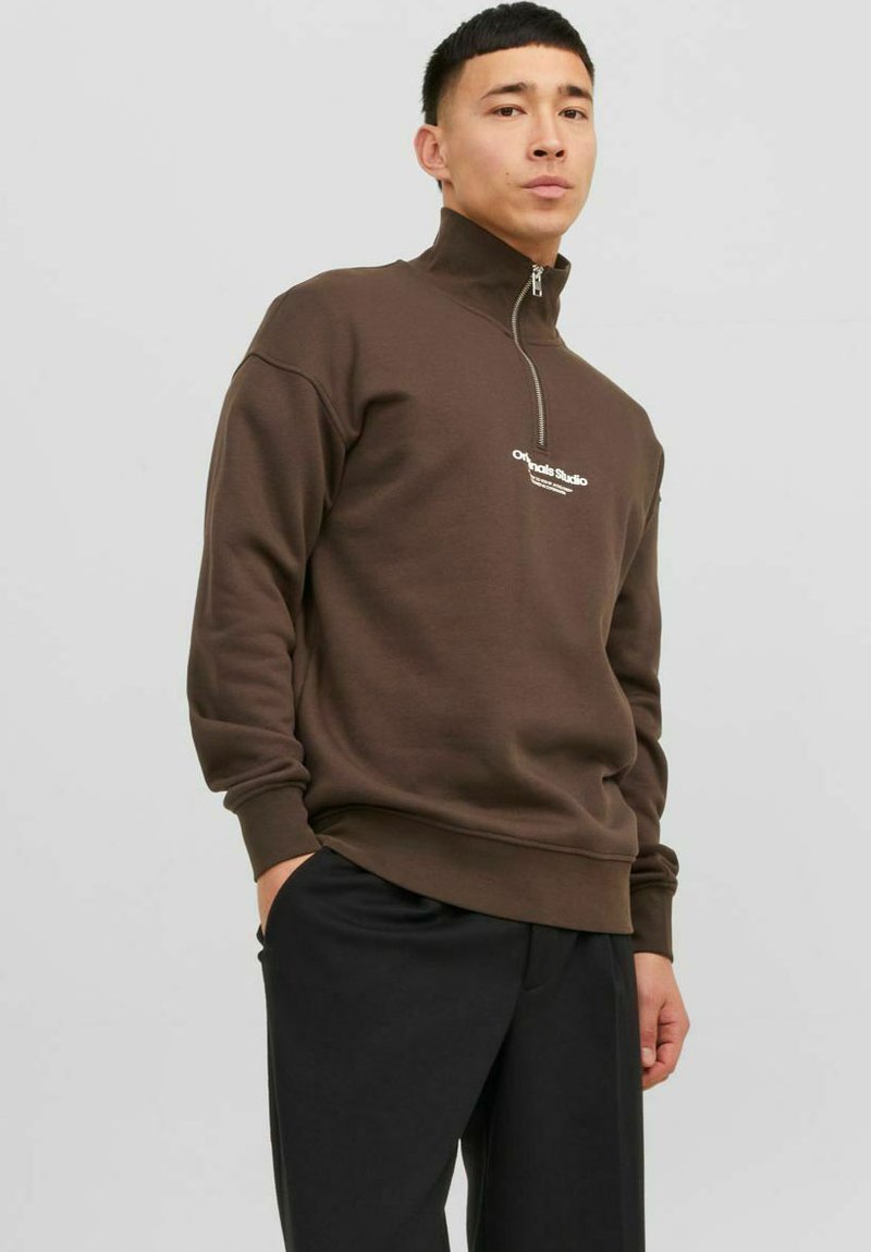 Jack & Jones JORVESTERBRO QUARTER ZIP - Felpa - chocolate brown