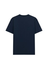 T-shirt in cotone blu navy con maniche corte, scollo rotondo e design semplice. Nessun motivo o accento visibile. Vista posteriore mostrata.