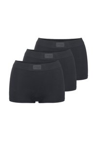 Zwarte naadloze boyshorts gemaakt van een zachte katoenmix. Voorzien van een brede tailleband en een enkel logo-opdruk op de voorkant. Verkocht in een verpakking van drie.