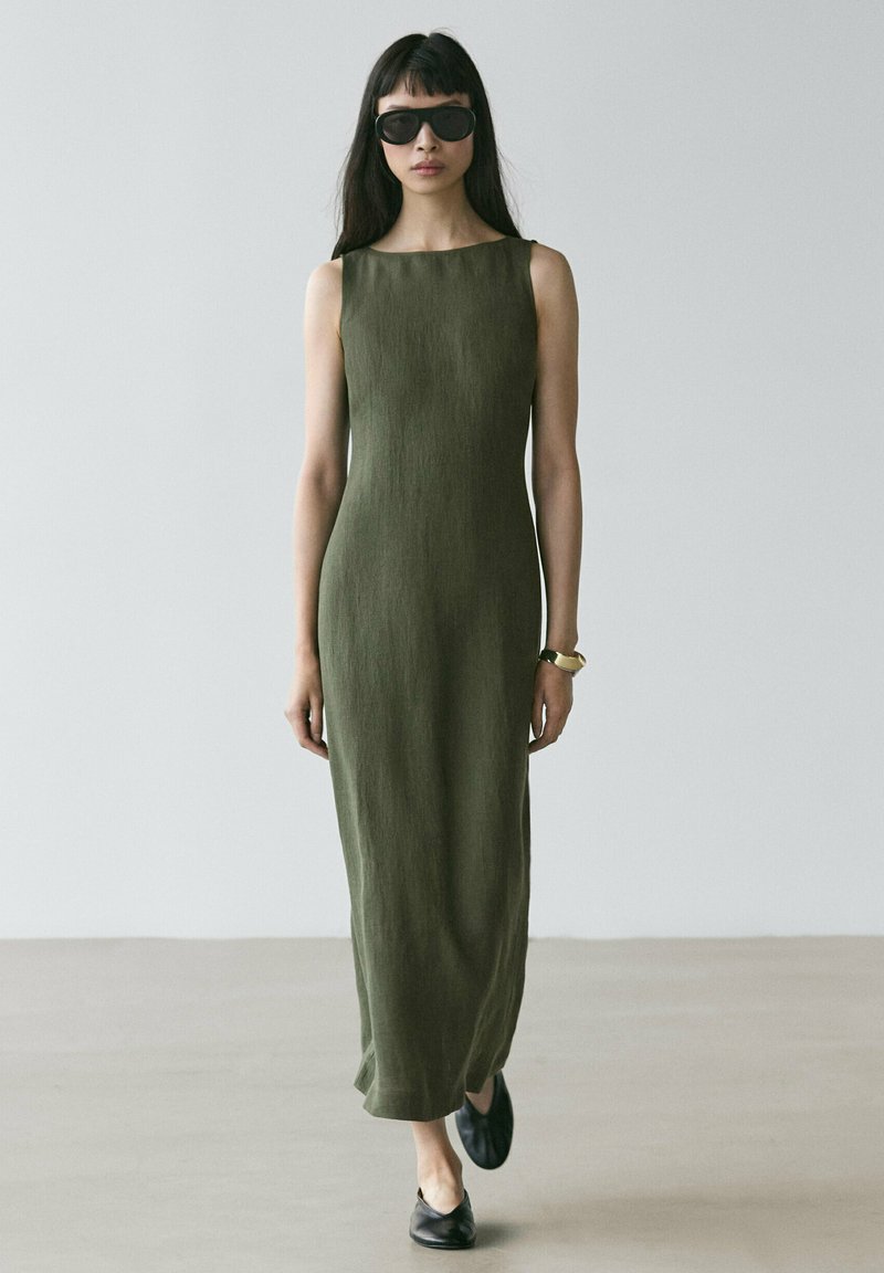 olive green beaded dress Beaded lace Olive Sleeved Mermaid Sexy Illusion Top Prom Dress main image 0