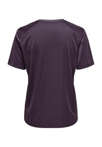 Paarse sportshirt met korte mouwen van een gestructureerde, vocht afvoerende stof. Heeft een ronde halslijn en raglanmouwen.