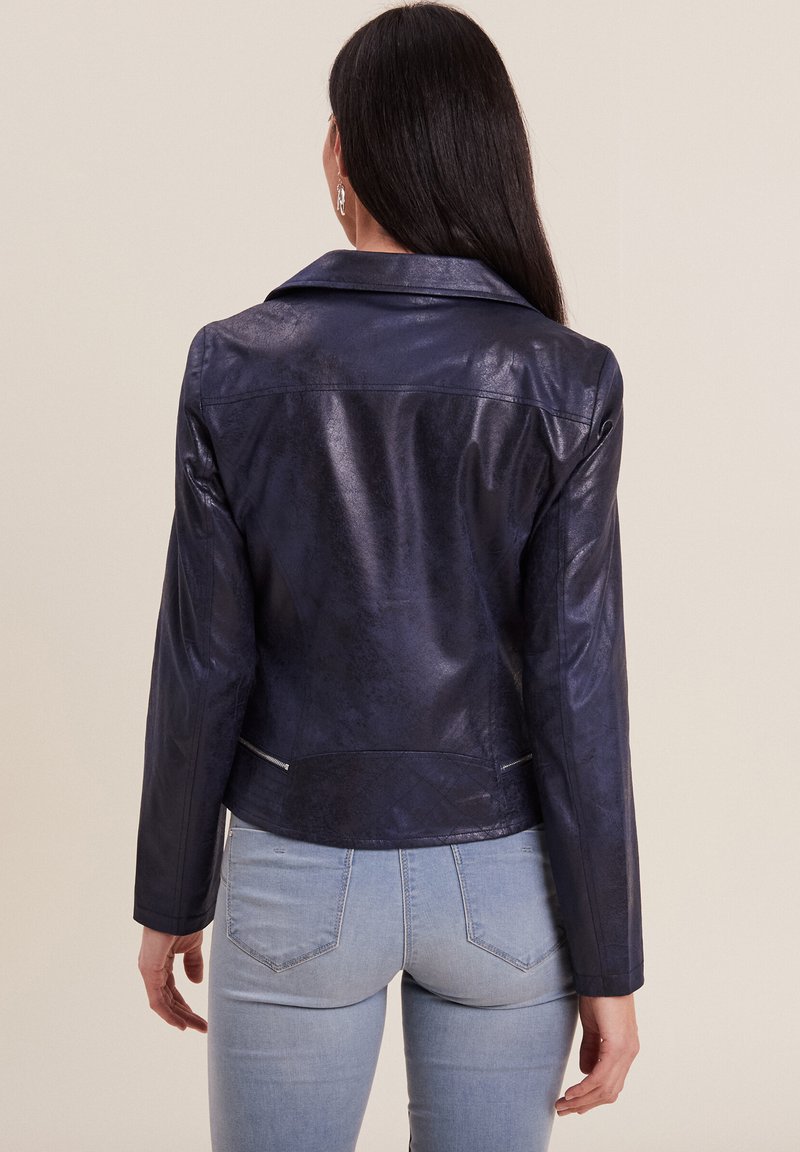 Veste En Simili Cuir Bleu Marine Femme - Taille M/L (38/40) - Occasion Très Bon état