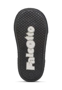 Suola in gomma nera con motivo di presa testurizzata, caratterizzata dal logo "Falcotto" bianco. Dettagli circolari e esagonali lungo i bordi. Taglia "19" impressa.