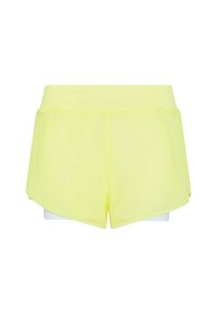 Neon geltonos sportinės šortai su sluoksniuota konstrukcija, su elastine juosta ir minkšta, lengva medžiaga.