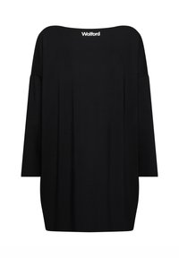 Sort oversize top lavet af blødt stof. Har bred bådudskæring og lange ærmer. Logoet "Wolford" vist øverst på ryggen.