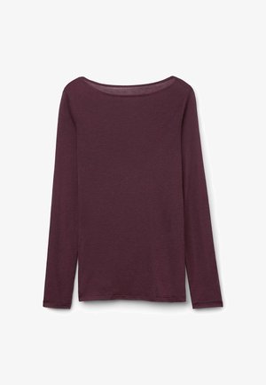 Langärmliges Oberteil in tiefem Burgunderrot, mit einem Rundhalsausschnitt, weichem Stoff und einer lockeren Passform mit seitlichen Schlitzen am Saum.