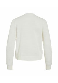Pull en maille blanche texturée à manches longues avec poignets et ourlet côtelés, vu de dos sur un fond uni.