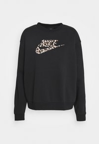 Zwart sweatshirt met lange mouwen, ronde hals, met een panterprint Nike-logo op de borst. Zachte stof en een losse pasvorm.