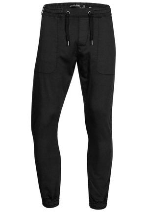 Schwarze Slim-Fit-Jogginghose mit elastischem Bund, Kordelzug, zwei Fronttaschen und elastischen Bündchen an den Knöcheln.