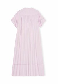 Abito rosa a maniche corte realizzato in tessuto leggero, con dettaglio arricciato sulla schiena e orlo cucito.