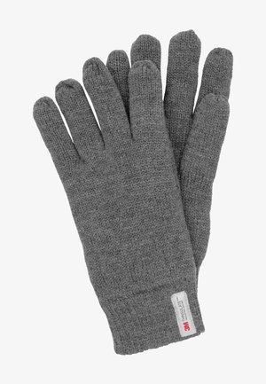 Gray knit gloves with a textured finish, featuring a tag that reads "3M THINSULATE," designed for warmth and comfort.
