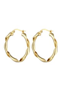Guldtonede hoops med et snoet design, der har en glat overflade og en låseklaplukning for sikker bæring.