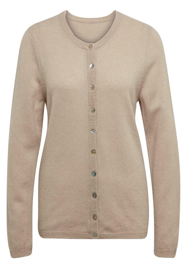 MIT RUNDHALSAUSSCHNITT  - Strickjacke - sand