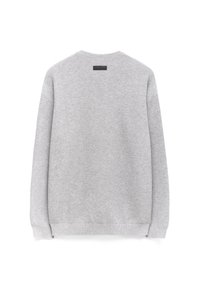Lichtgrijze sweatshirt met een gestructureerde stof, ronde halslijn, lange mouwen en een klein zwart label op de achterkant.