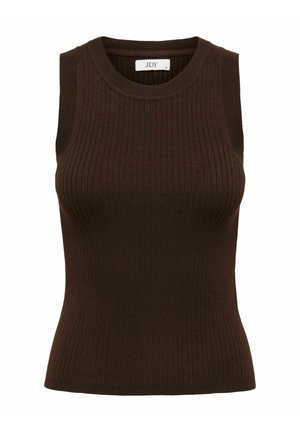 Donkerbruin geribd mouwloos topje met een ronde hals en een nauwsluitend silhouet, met een opvallende textuur en een gestructureerd ontwerp.